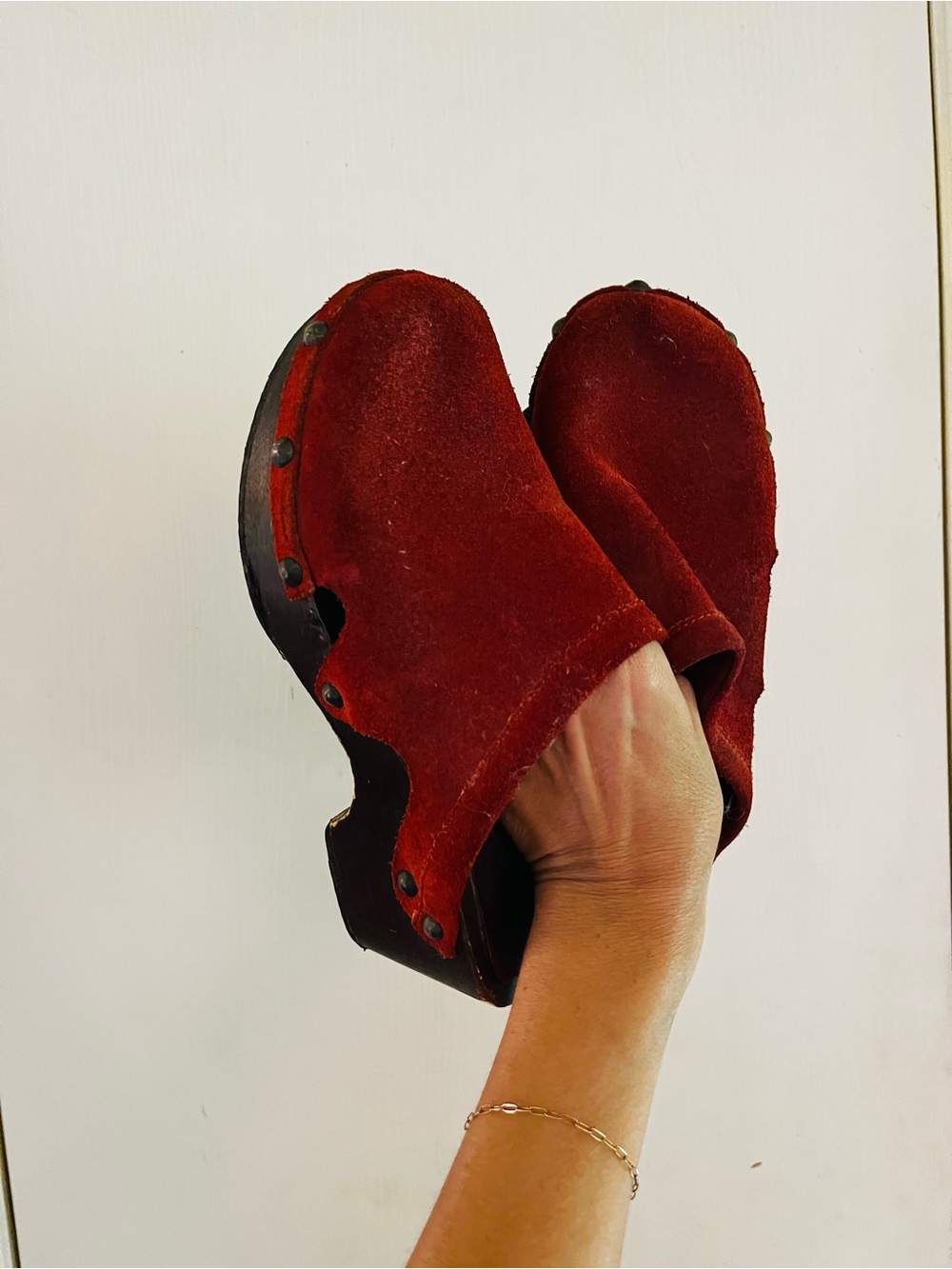 VTG 70s Studded Suede Hippie Boho Made In Italy Scandinavian Michael Kors Clogs - Picture 2 of 8